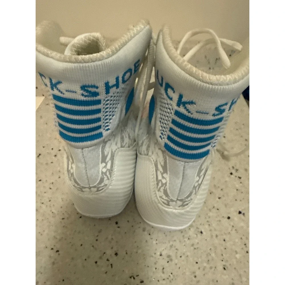 B Luck-Shoe Wrestling Boots White Blue Neon High Top Combat Shoes Mens 8 EUR 41